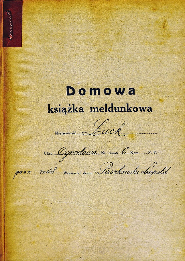 KKE 5923-2.jpg - Dok. Książka Meldunkowa Leopolda Kleofasa Paszkowskiego, Łuck ul. Ogrodowa 6, 5 XII 1931 r.